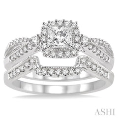 Princess Shape Halo Diamond Wedding Set