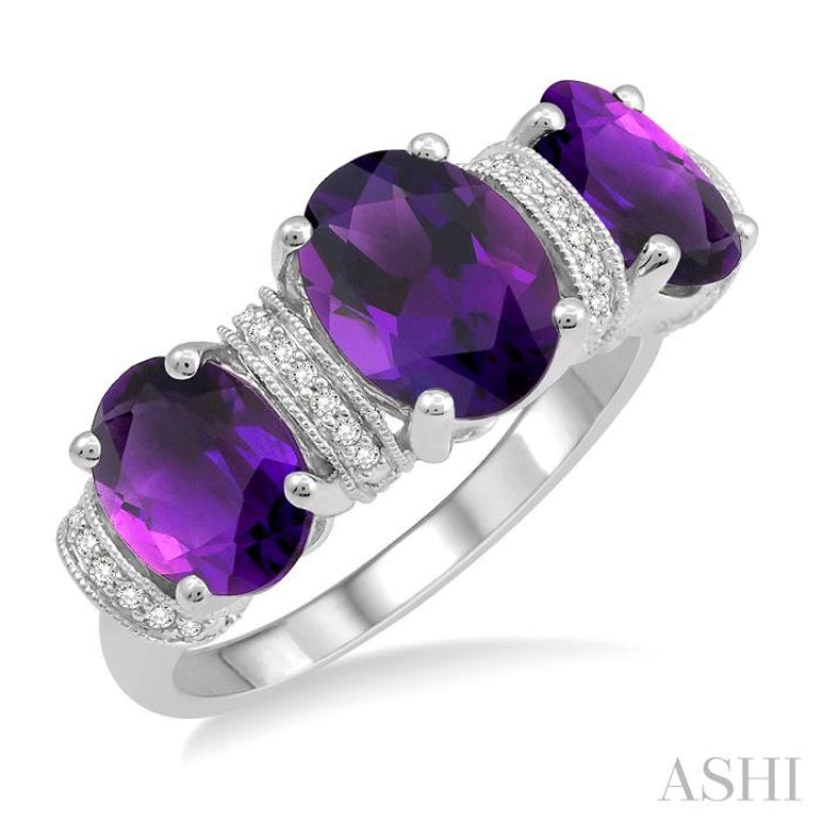 Oval Shape Past Present & Future Gemstone & Diamond Ring