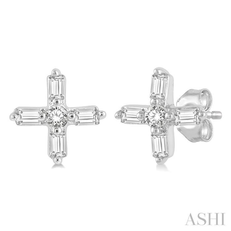 Cross Petite Baguette Diamond Fashion Earrings