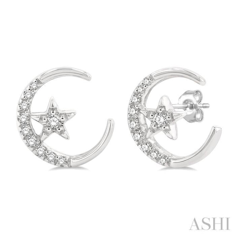 Crescent Moon & Star Petite Diamond Fashion Earrings