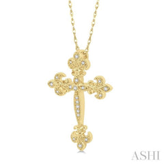 Cross Fleur De Lis Diamond Fashion Pendant