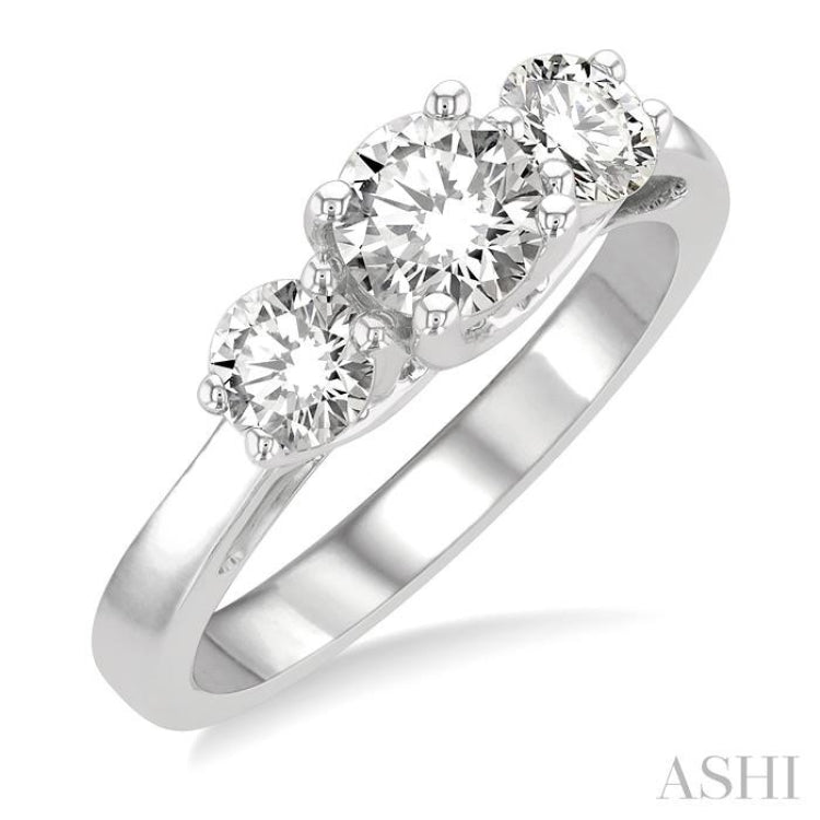 Round Shape Past Present & Future Diamond Engagement Ring