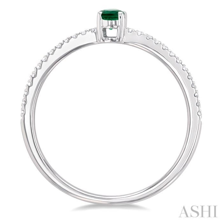 5x3 MM Oval Cut Emerald and 1/10 Ctw Petite Round Cut Diamond Precious Fashion Ring in 10K White Gold