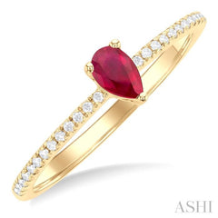 Pear Shape Gemstone & Petite Diamond Fashion Ring