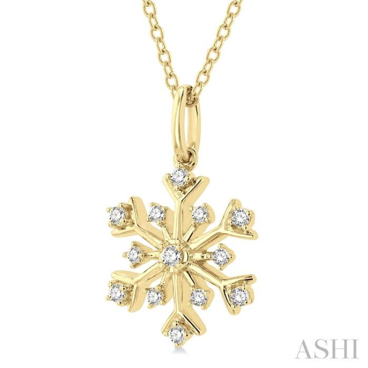 1/6 Ctw Petite Snowflake Round Cut Diamond Fashion Pendant With Chain in 10K Yellow Gold