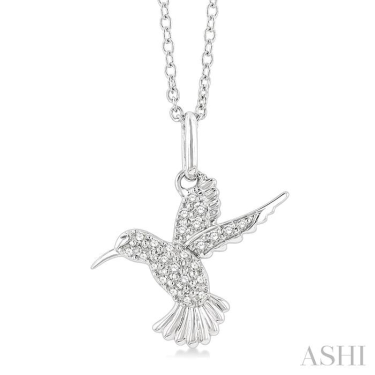 1/6 Ctw Petite Hummingbird Round Cut Diamond Fashion Pendant With Chain in 10K White Gold