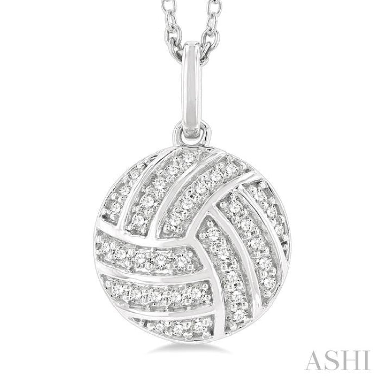 1/6 Ctw Petite Volleyball Round Cut Diamond Fashion Pendant With Chain in 10K White Gold