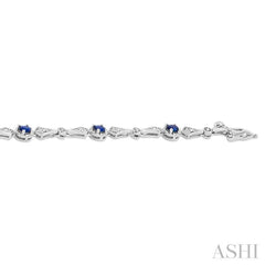 4X3 MM Oval Cut Sapphire and 1/10 Ctw Round Cut Diamond Precious Bracelet in 10K White Gold
