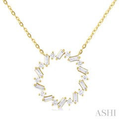 3/8 Ctw Circle Baguette and Round Cut Diamond Scatter Pendant With Chain in 10K Yellow Gold