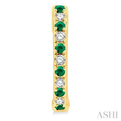 1.35 MM Round Shape Emerald and 1/10 Ctw Petite Round Cut Diamond Precious Fashion Huggies in 10K Yellow Gold
