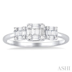 1/4 Ctw Past, Present & Future Baguette and Round Cut Diamond Fusion Fashion Ring in 14K White Gold