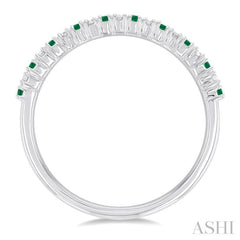1.35 MM Round Cut Emerald and 1/10 Ctw Petite Round Cut Diamond Precious Stack Band in 10K White Gold