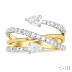 Pear Shape 2 Stone East-West Diamond Fashion Open Ring