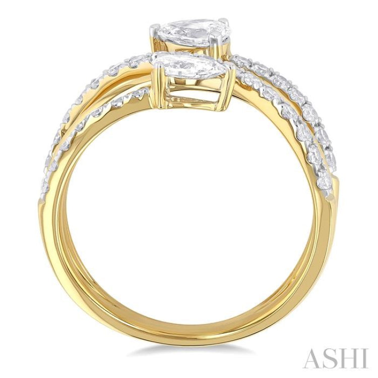 Pear Shape 2 Stone East-West Diamond Fashion Open Ring