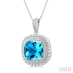 Silver Cushion Shape Gemstone & Diamond Pendant