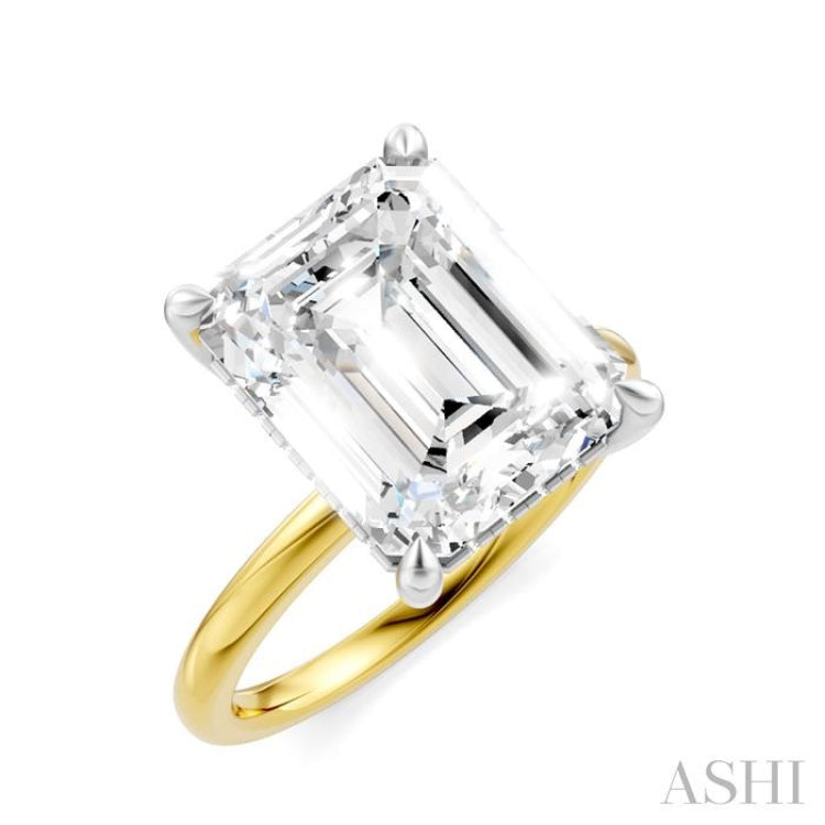 1/10 Ctw Emerald Shape Round Cut Diamond Semi-Mount Engagement Ring in 14K Yellow and White Gold