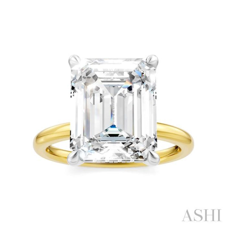 1/10 Ctw Emerald Shape Round Cut Diamond Semi-Mount Engagement Ring in 14K Yellow and White Gold