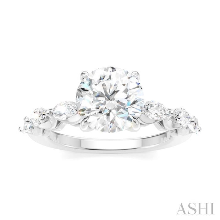 3/4 Ctw Round Shape Marquise and Round Cut Diamond Semi-Mount Engagement Ring in 14K White Gold