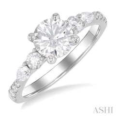 1/2 Ctw Pear and Round Cut Diamond Semi-Mount Engagement Ring in 14K White Gold