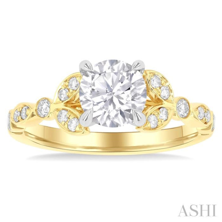 1/4 Ctw Round Cut Diamond Marquise and Circular Motif Carved Round Shape Semi-Mount Engagement Ring in 14K Yellow and White Gold