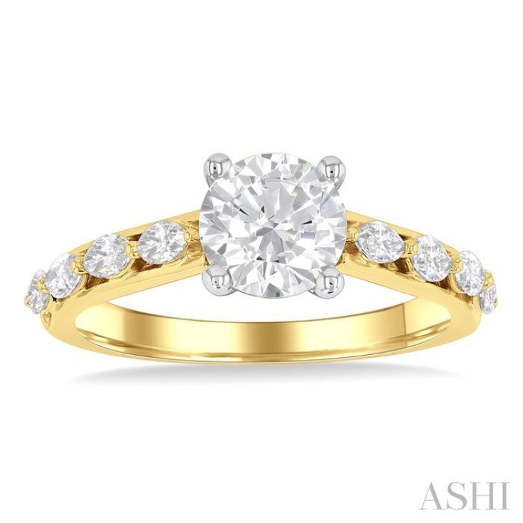 1/2 Ctw Marquise and Round Cut Diamond Semi-Mount Engagement Ring in 14K Yellow and White Gold