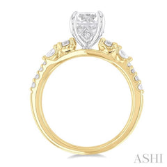 1/2 Ctw Pear and Round Cut Diamond Semi-Mount Engagement Ring in 14K Yellow and White Gold