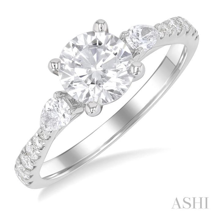 3/8 Ctw Pear and Round Cut Diamond Semi-Mount Engagement Ring in 14K White Gold