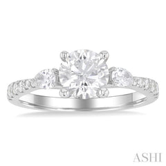 3/8 Ctw Pear and Round Cut Diamond Semi-Mount Engagement Ring in 14K White Gold