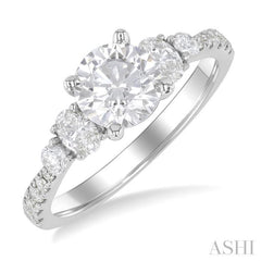 1/2 Ctw Oval and Round Cut Diamond Semi-Mount Engagement Ring in 14K White Gold