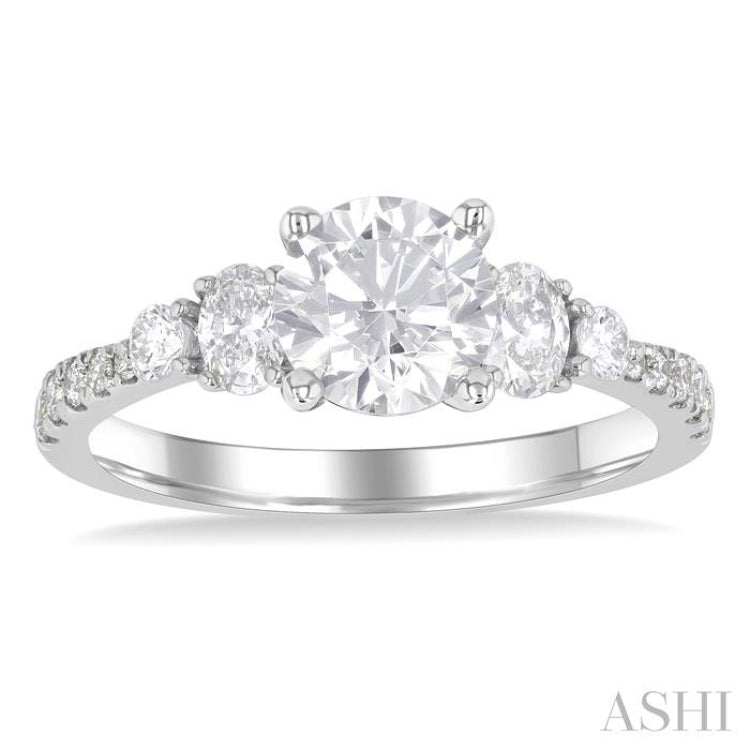 1/2 Ctw Oval and Round Cut Diamond Semi-Mount Engagement Ring in 14K White Gold