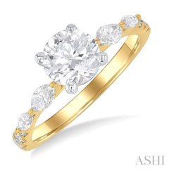 3/8 Ctw Marquise and Round Cut Diamond Semi-Mount Engagement Ring in 14K Yellow and White Gold