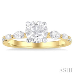 3/8 Ctw Marquise and Round Cut Diamond Semi-Mount Engagement Ring in 14K Yellow and White Gold