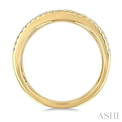 5/8 Ctw Wide 4-Stone Emerald & Round Cut Diamond Fashion Band in 14K Yellow Gold