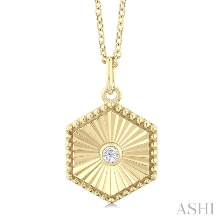 Hexagon Shape Fluted Medallion Diamond Pendant