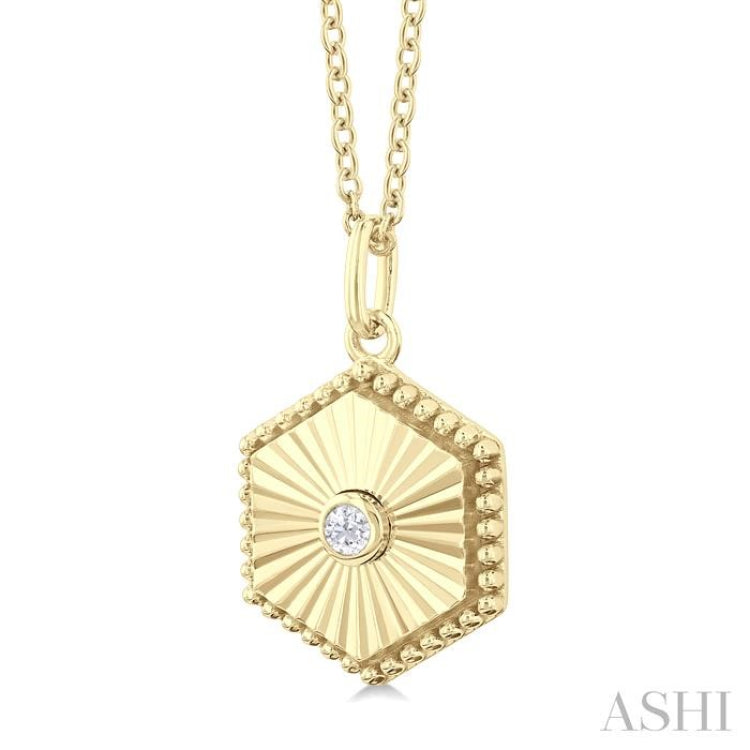 Hexagon Shape Fluted Medallion Diamond Pendant