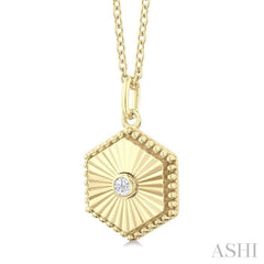 Hexagon Shape Fluted Medallion Diamond Pendant