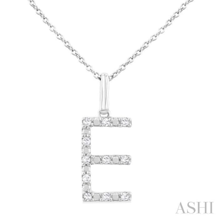 Silver Block 'E' Initial Diamond Pendant