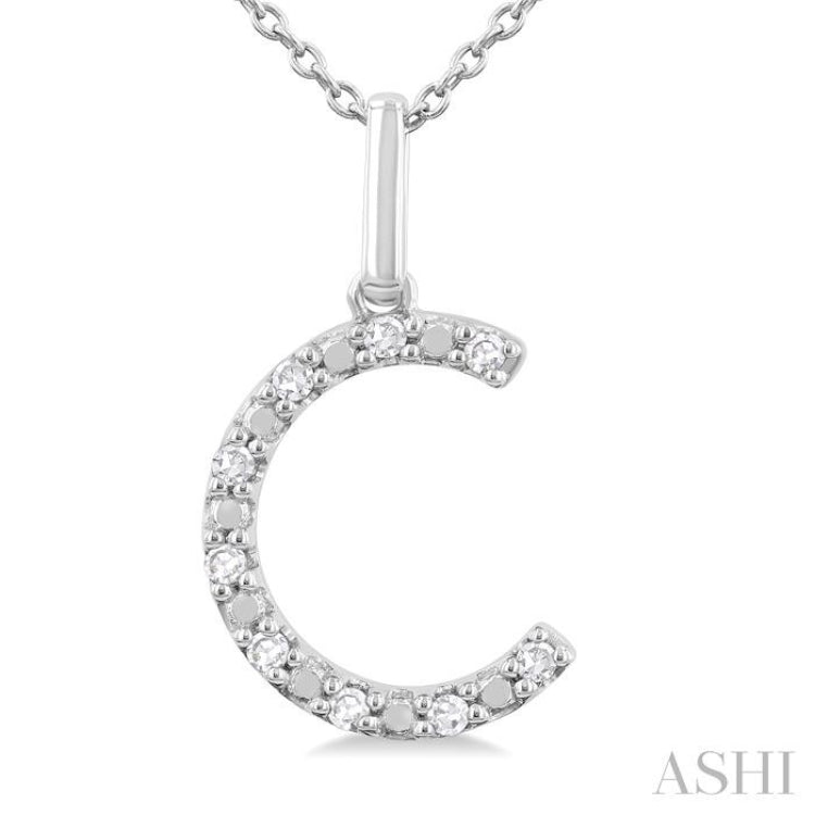 Silver Block 'C' Initial Diamond Pendant