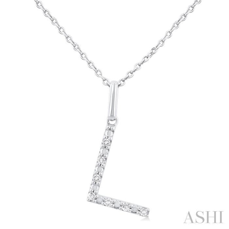 Silver Block 'L' Initial Diamond Pendant