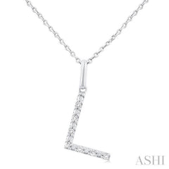 Silver Block 'L' Initial Diamond Pendant