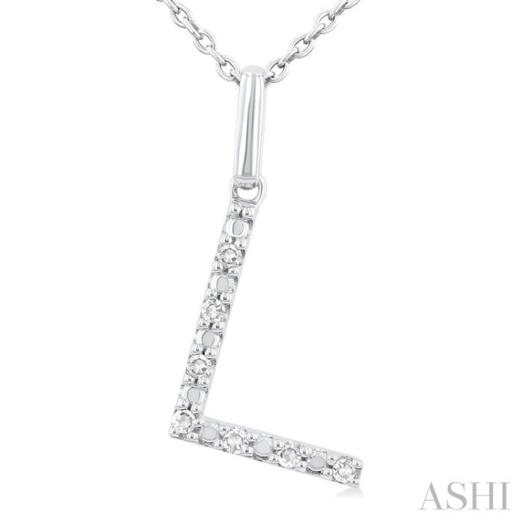 Silver Block 'L' Initial Diamond Pendant