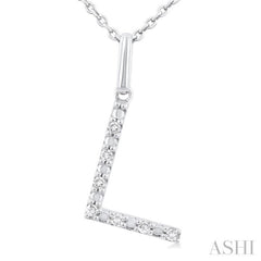 Silver Block 'L' Initial Diamond Pendant