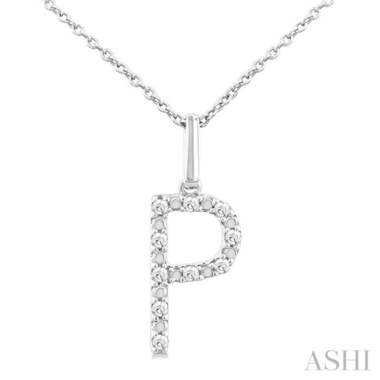 Silver Block 'P' Initial Diamond Pendant