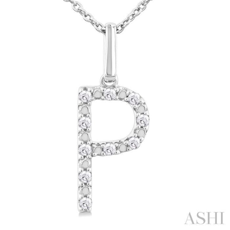 Silver Block 'P' Initial Diamond Pendant