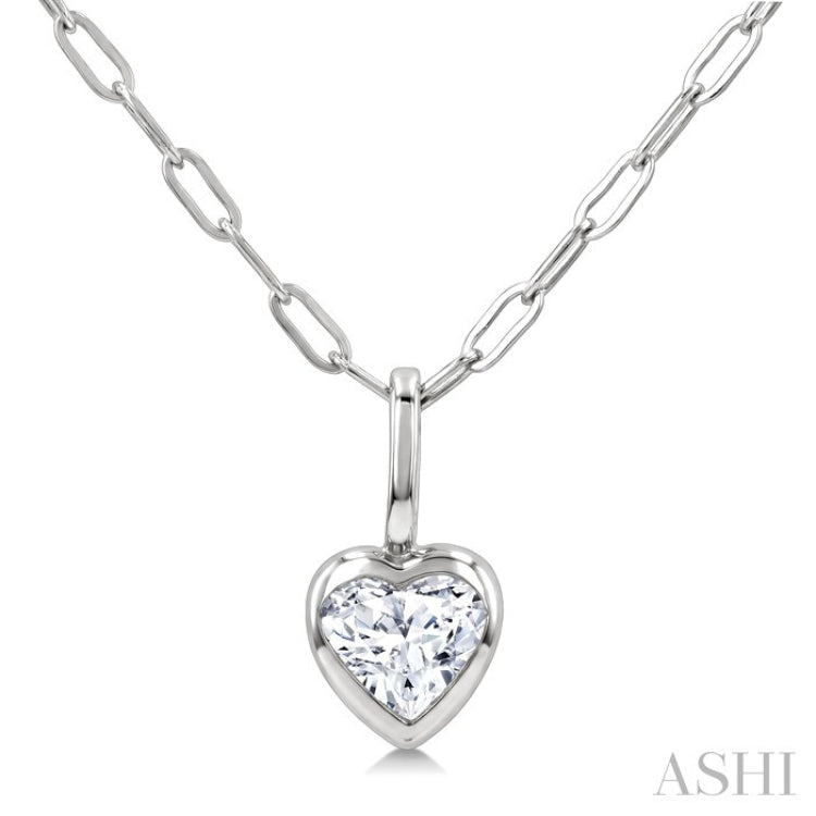 1/5 Ctw Heart Shape Bezel Set Diamond Fashion Pendant With Paperclip Chain in 14K White Gold