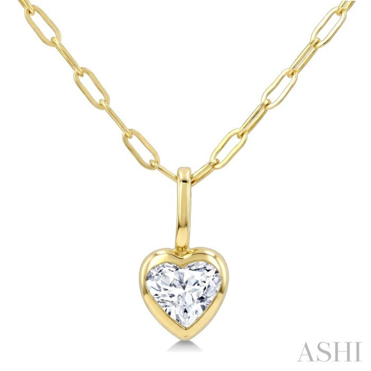 1/5 Ctw Heart Shape Bezel Set Diamond Fashion Pendant With Paperclip Chain in 14K Yellow Gold