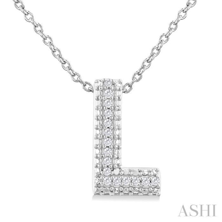 Silver Bubble 'L' Initial Diamond Pendant