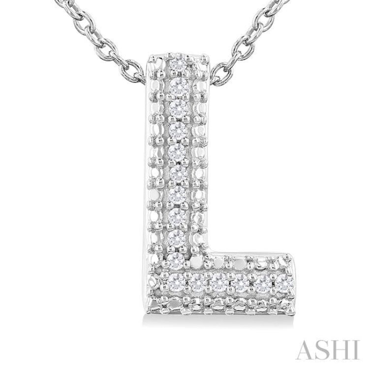 Silver Bubble 'L' Initial Diamond Pendant