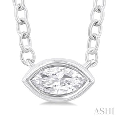 1/6 Ctw Petite East-West Bezel Set Marquise Cut Diamond Fashion Pendant With Chain in 10K White Gold