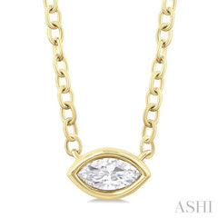 Marquise Shape East-West Bezel Set Petite Diamond Fashion Pendant